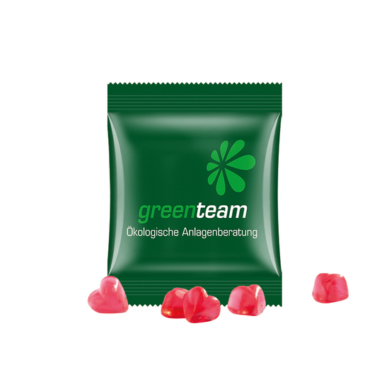 Minitüte,10 g, kompostierbare Folie weiß, Trolli Fruchtgummi Herz rot