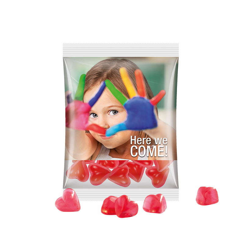 Maxitüte, Folie transparent, Trolli Fruchtgummi Herz rot