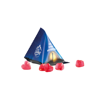 Fruchtgummi Tetraeder, Folie weiß, Trolli Fruchtgummi Herz rot