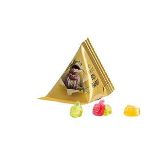 Fruchtgummi Tetraeder, Papierfolie weiß, Trolli Fruchtgummi Daumen