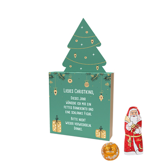 Lindt Präsent im Werbeschuber "Tannenbaum", Kleine Kostbarkeiten Santa