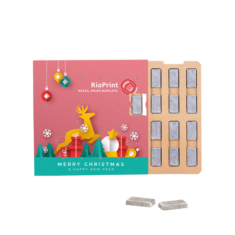 Täfelchen Adventskalender ECO, Papier Inlay, mit Alpenmilch Schokotäfelchen
