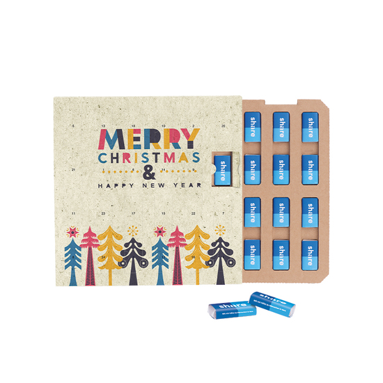 Täfelchen Adventskalender ECO, Graspapier, Papier Inlay, share Schokotäfelchen