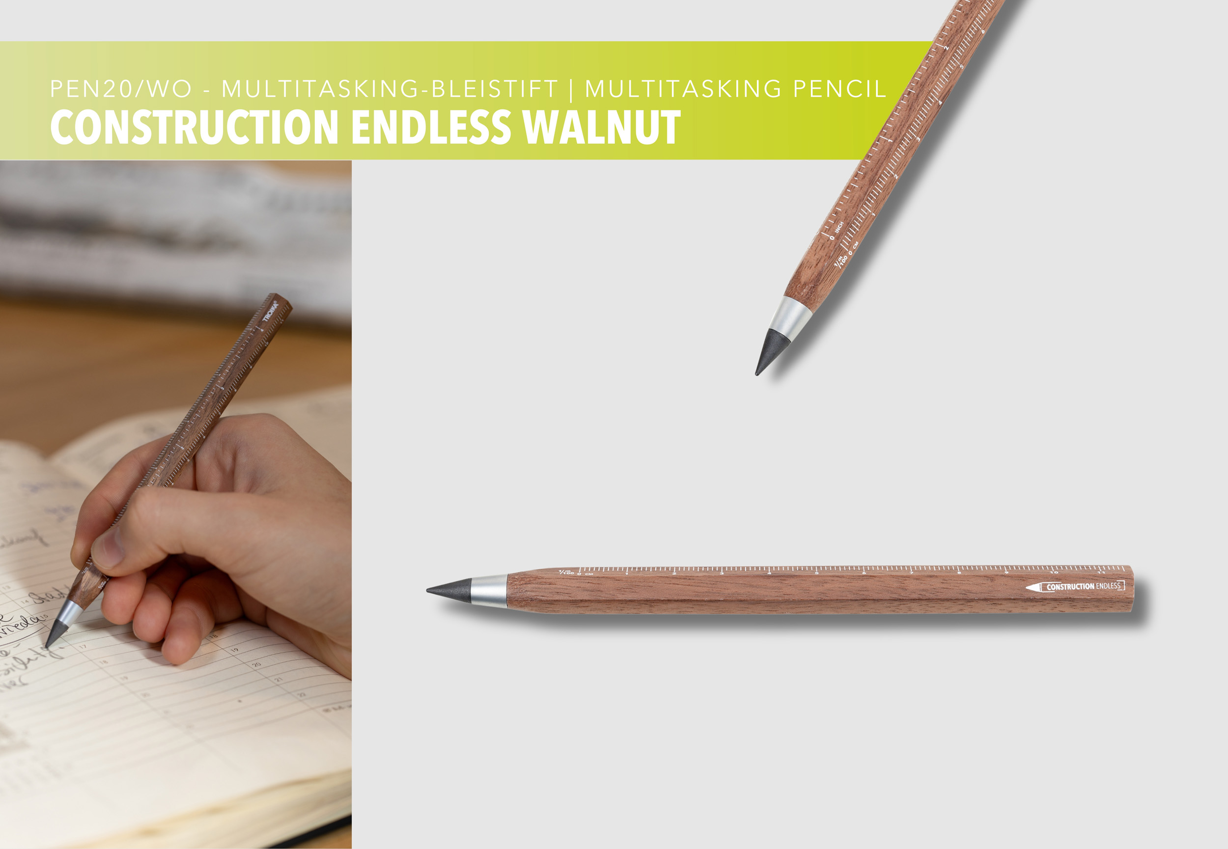 TROIKA Multitasking-Bleistift CONSTRUCTION ENDLESS WALNUT