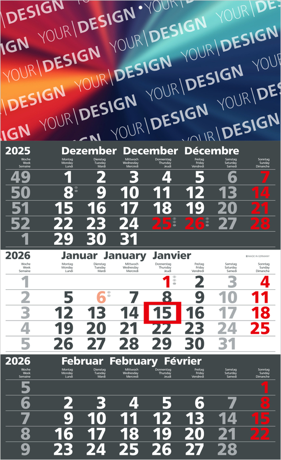 3-Monatskalender Solid 3 Bestseller (Einblatt)