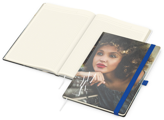 Notizbuch Match-Book Creme Bestseller, A4, Cover-Star, gloss-individuell, mittelblau