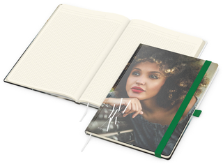 Notizbuch Match-Book Creme Bestseller, A4, Cover-Star, gloss-individuell, grün