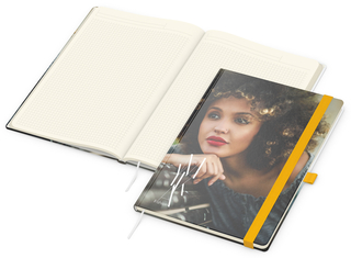 Notizbuch Match-Book Creme Bestseller, A4, Cover-Star, matt-individuell, gelb