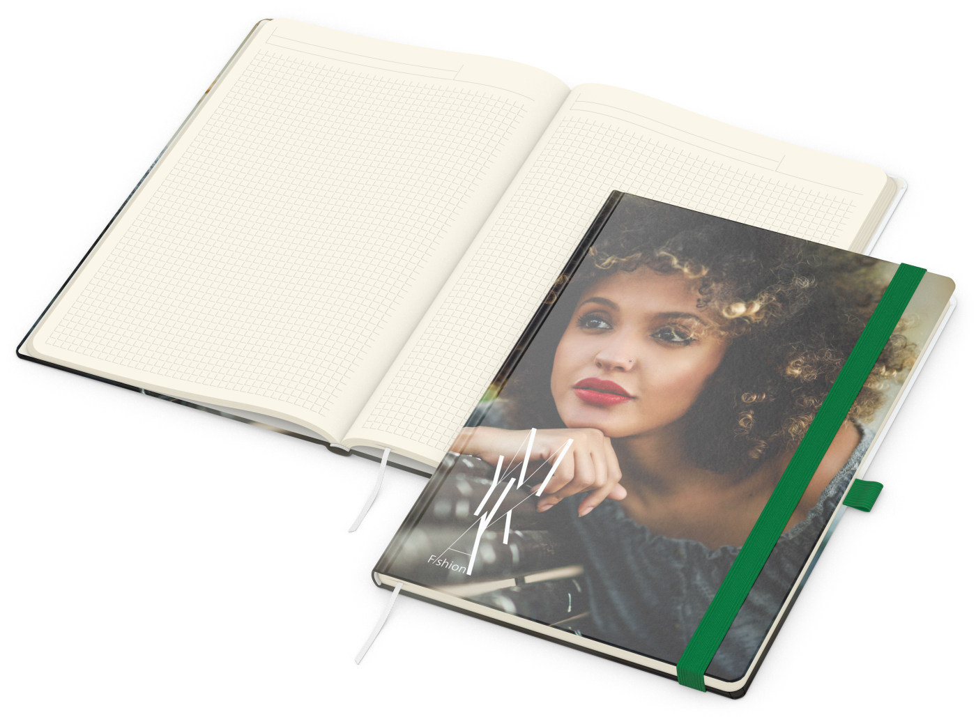 Notizbuch Match-Book Creme Bestseller, A4, Cover-Star, matt-individuell, grün