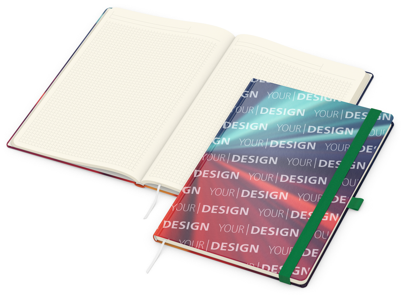 Notizbuch Match-Book Creme Bestseller, A4, Cover-Star, matt-individuell, grün
