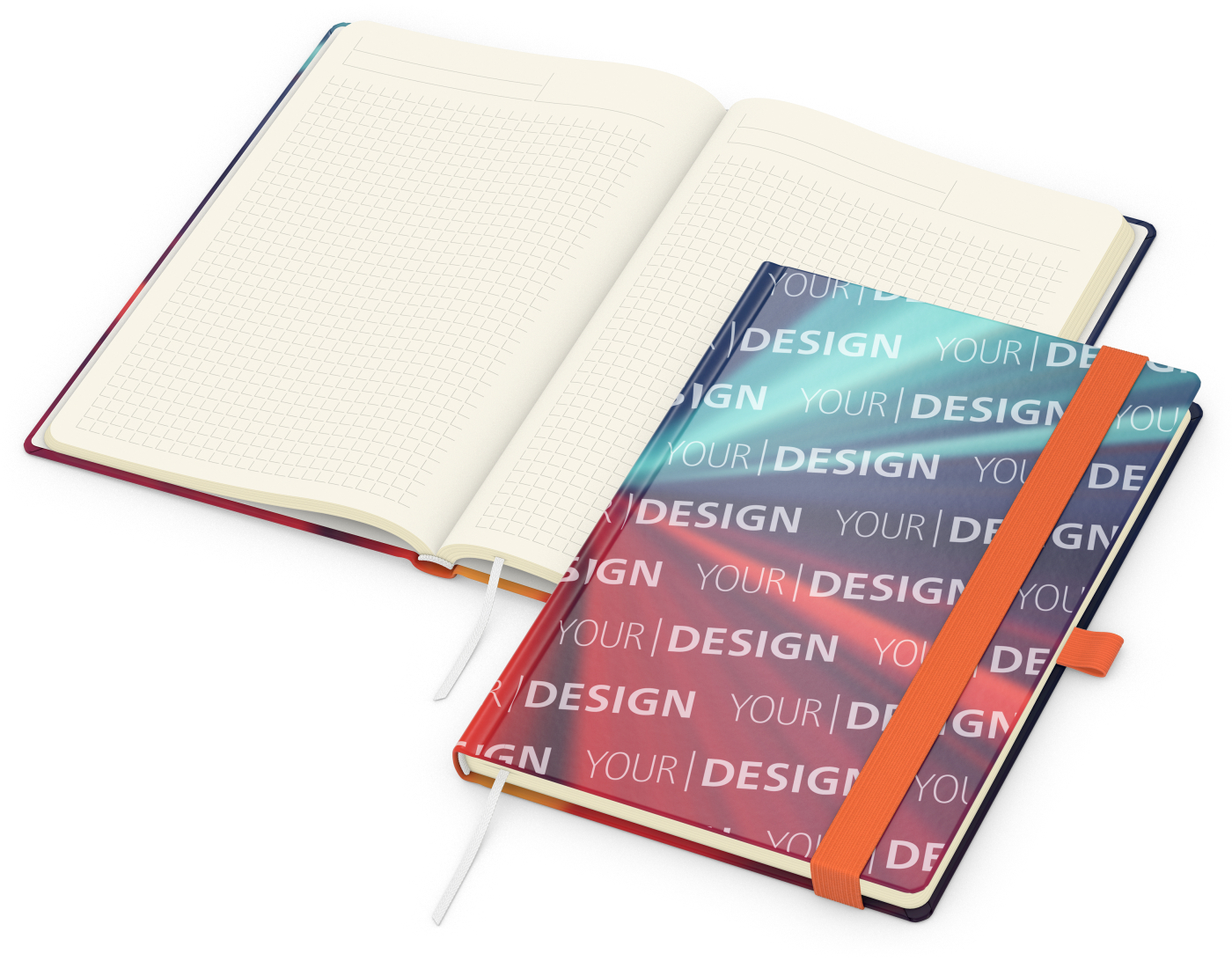 Notizbuch Match-Book Creme Bestseller, A5, Cover-Star, matt-individuell, orange
