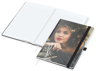 Notizbuch Match-Book White Bestseller, A4, Cover-Star, gloss-individuell, schwarz