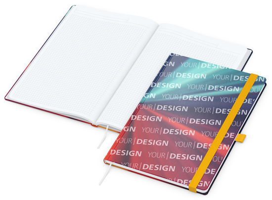 Notizbuch Match-Book White Bestseller, A4, Cover-Star, gloss-individuell, gelb