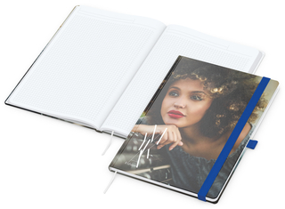 Notizbuch Match-Book White Bestseller, A4, Cover-Star, matt-individuell, mittelblau