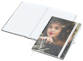 Notizbuch Match-Book White Bestseller, A4, Cover-Star, matt-individuell, weiß