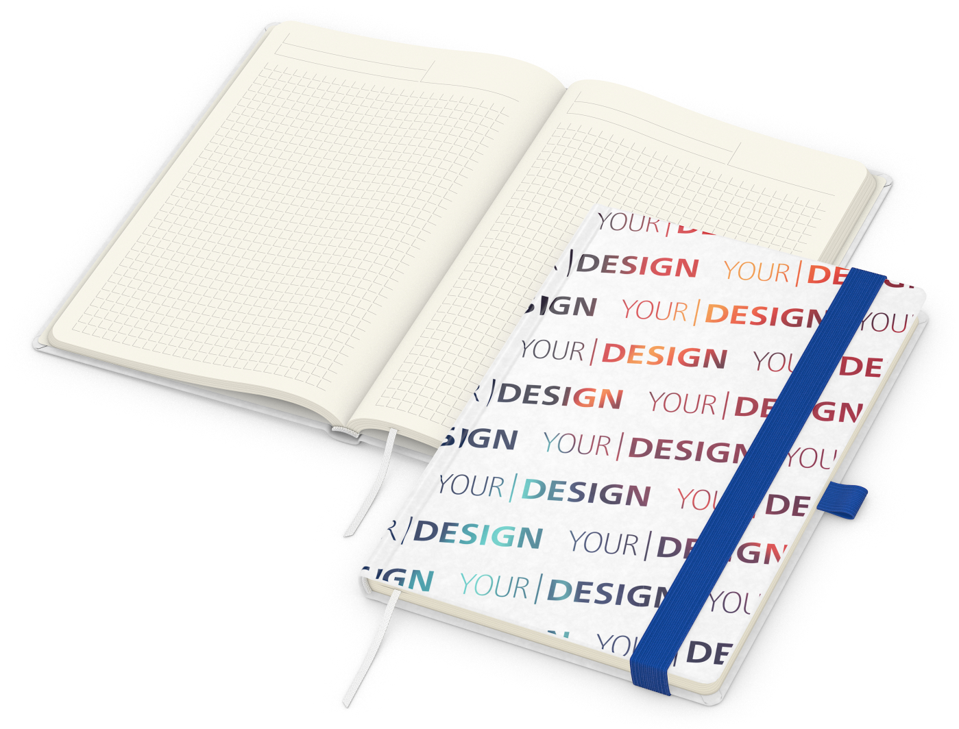 Notizbuch Match-Book Creme Bestseller, A5, Natura, individuell, mittelblau