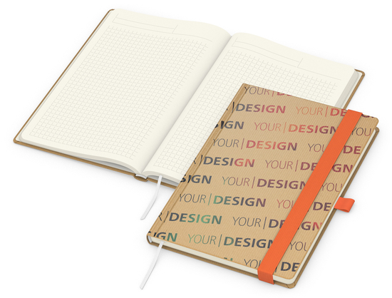 Notizbuch Match-Book Creme Bestseller, A5, Natura, braun-individuell, orange