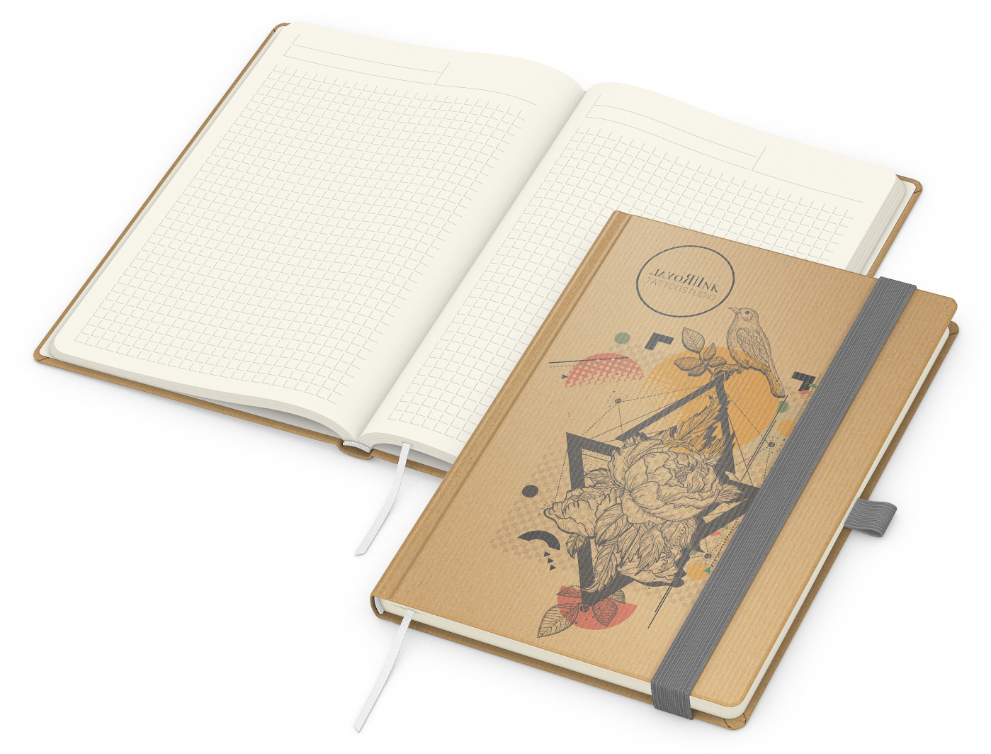 Notizbuch Match-Book Creme Bestseller, A5, Natura, braun-individuell, silbergrau