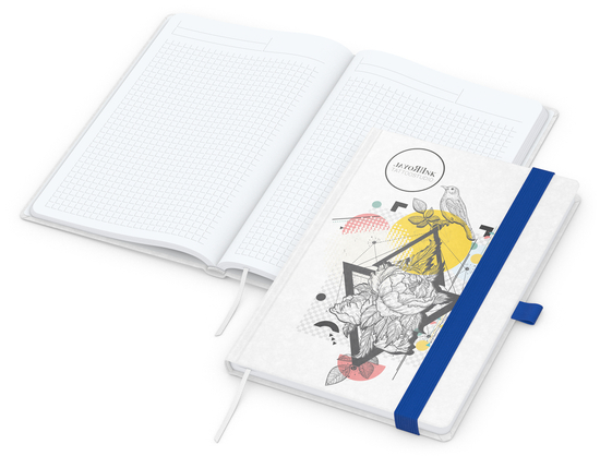 Notizbuch Match-Book White Bestseller, A5, Natura, individuell, mittelblau