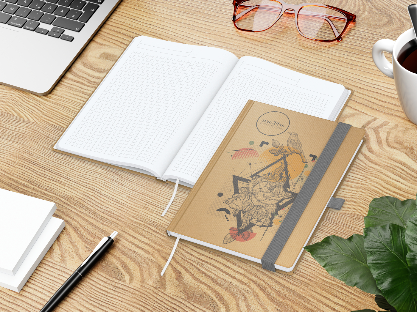 Notizbuch Match-Book White Bestseller, A5, Natura, braun-individuell, silbergrau