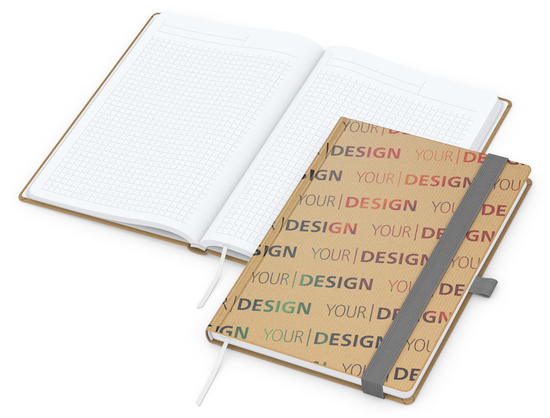 Notizbuch Match-Book White Bestseller, A5, Natura, braun-individuell, silbergrau