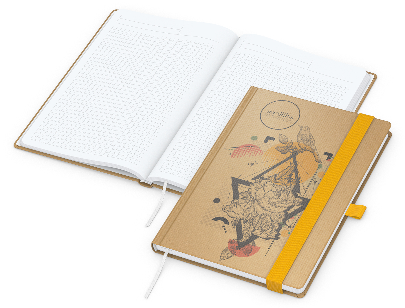 Notizbuch Match-Book White Bestseller, A5, Natura, braun-individuell, gelb