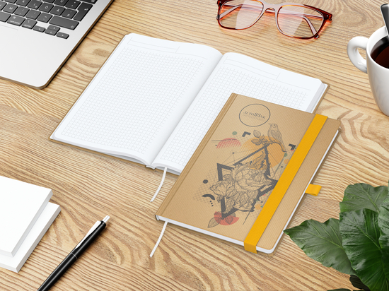 Notizbuch Match-Book White Bestseller, A5, Natura, braun-individuell, gelb