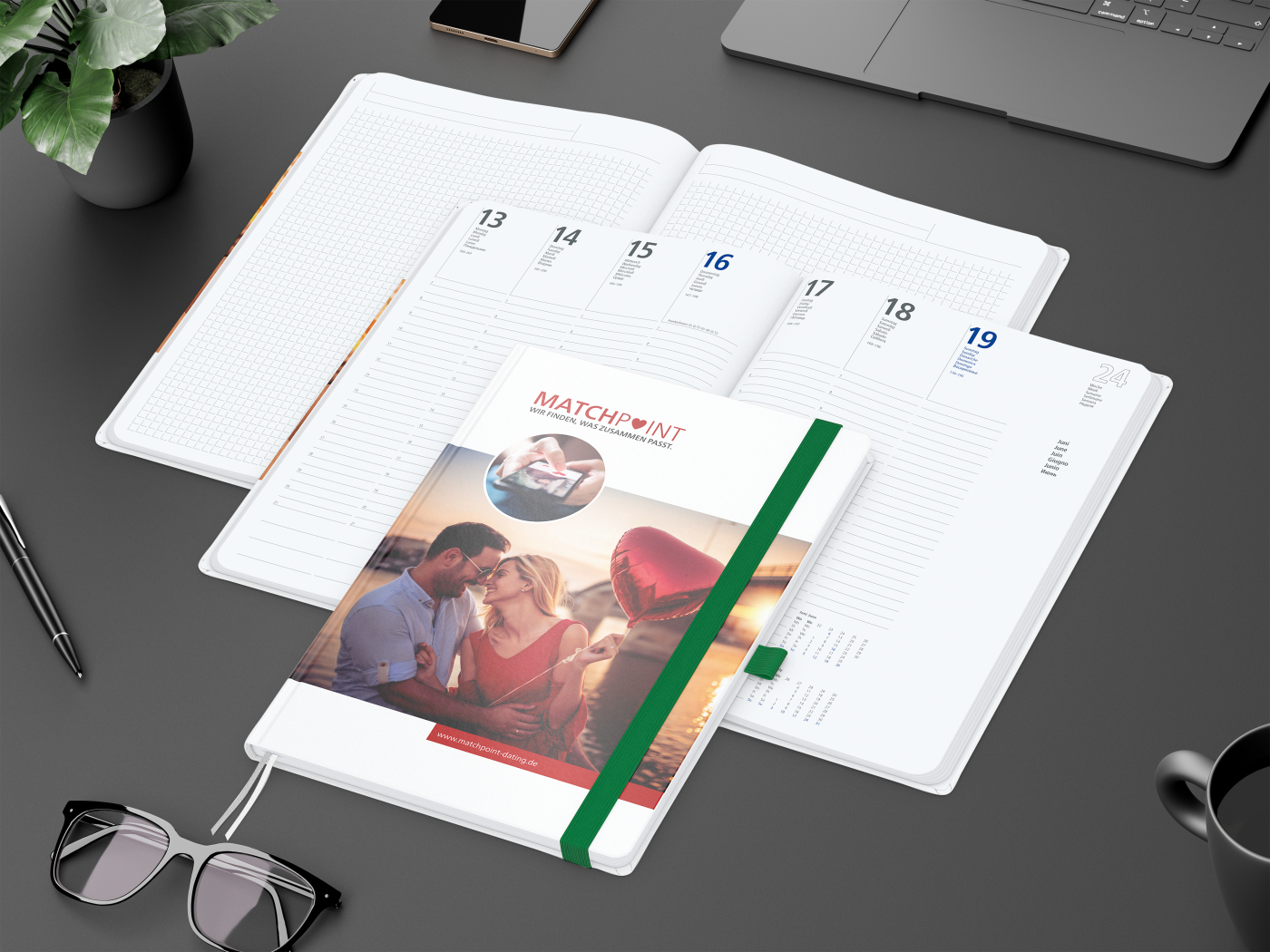 Wochenplaner Match-Hybrid White Bestseller, A4, Cover-Star gloss, grün