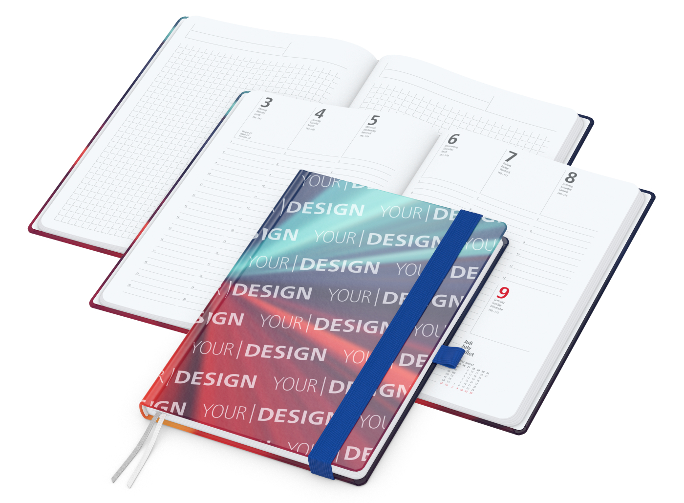 Wochenplaner Match-Hybrid White Bestseller, A5, Cover-Star gloss-individuell, mittelblau
