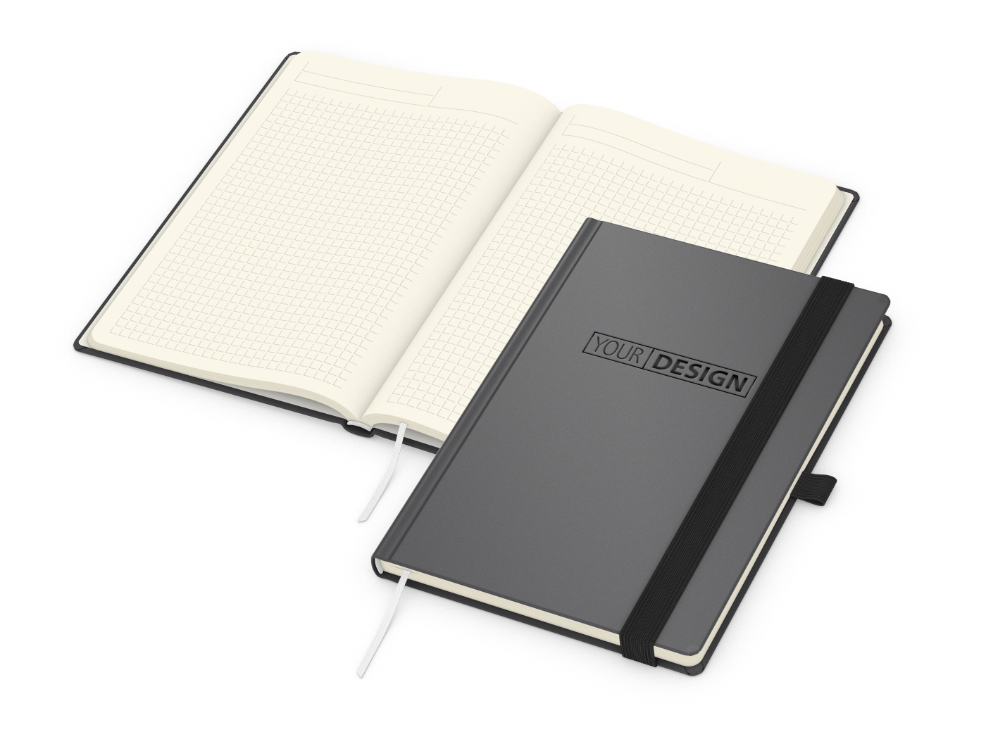 Notizbuch Vision-Book Creme Bestseller, A5, anthrazit inkl. Prägung schwarz-glänzend