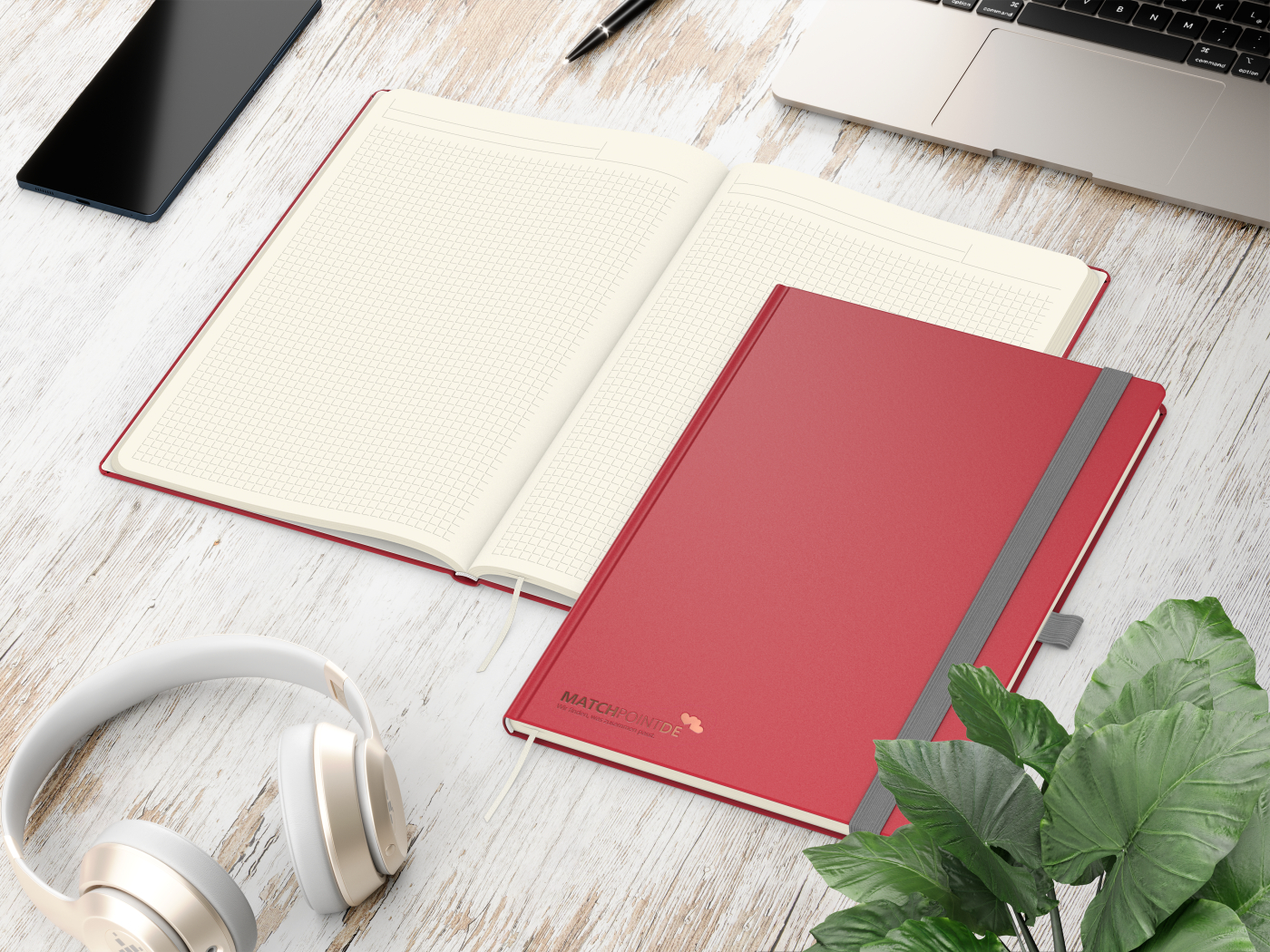 Notizbuch Vision-Book Creme Bestseller, A4, rot inkl. Kupferprägung