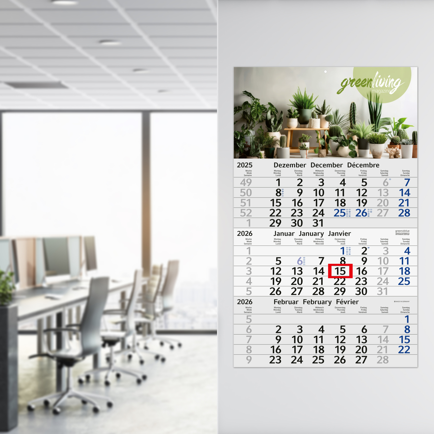 3-Monatskalender Budget 3 Recycling, blau (Einblatt)