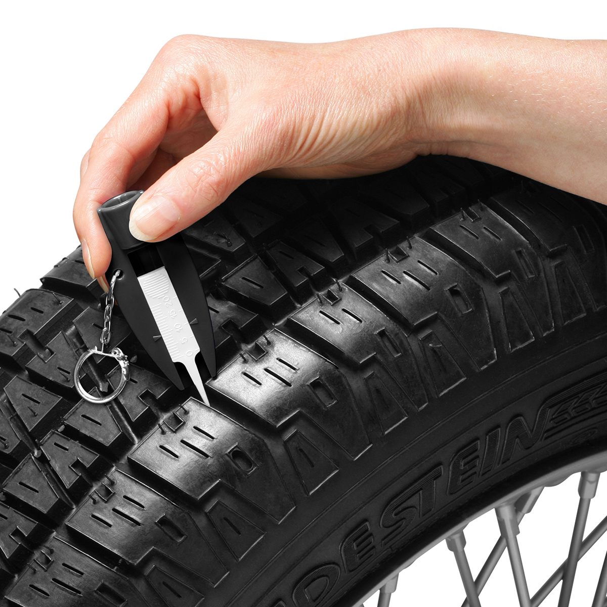 Reifenprofiltiefenmesser mit Ventilkappendreher