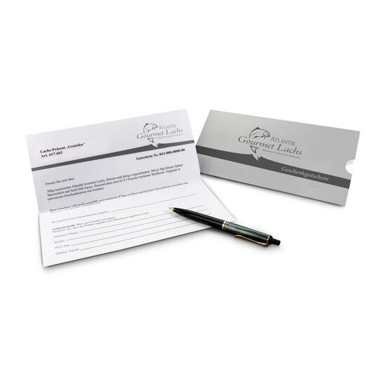 Gutschein für 300 g rauchzarten Atlantik Gourmet Lachs, filetiert & vorgeschnitten mit passendem Weißwein (0,75 l), Meerrettich & Senf.