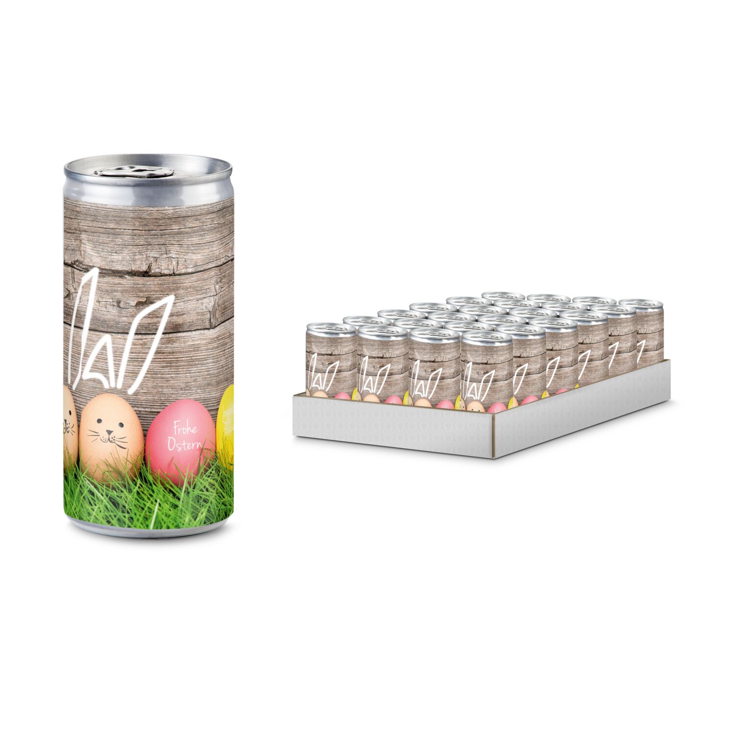 24 Secco Slimline Dosen (200 ml) für 24 Tage od. Menschen. Bereiten Sie Mitarbeitern, Kunden od. Geschäftspartnern eine prickelnde Osterzeit