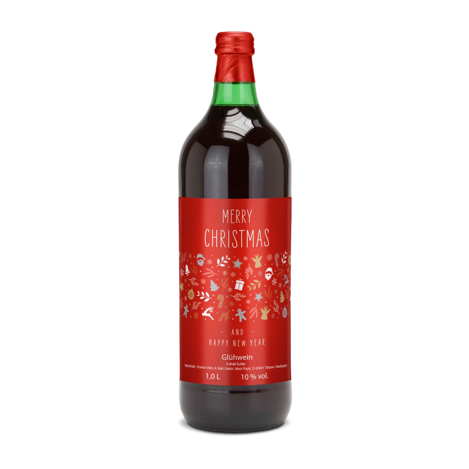 Original Nürnberger Glühwein in grüner 1 l Krugflasche, individuelles Etikett, Alkohol 10 % Vol.