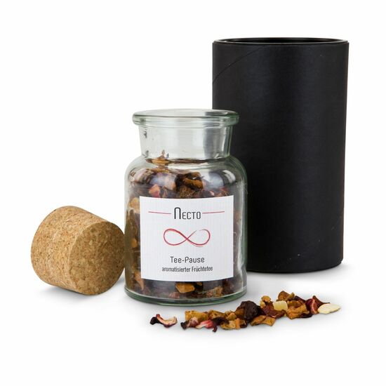 Necto - ein unendlicher Genuss. Verschenken Sie Ruhe und Geborgenheit mit unserem aromatisierten Früchtetee im Korken-Glas (45 g).