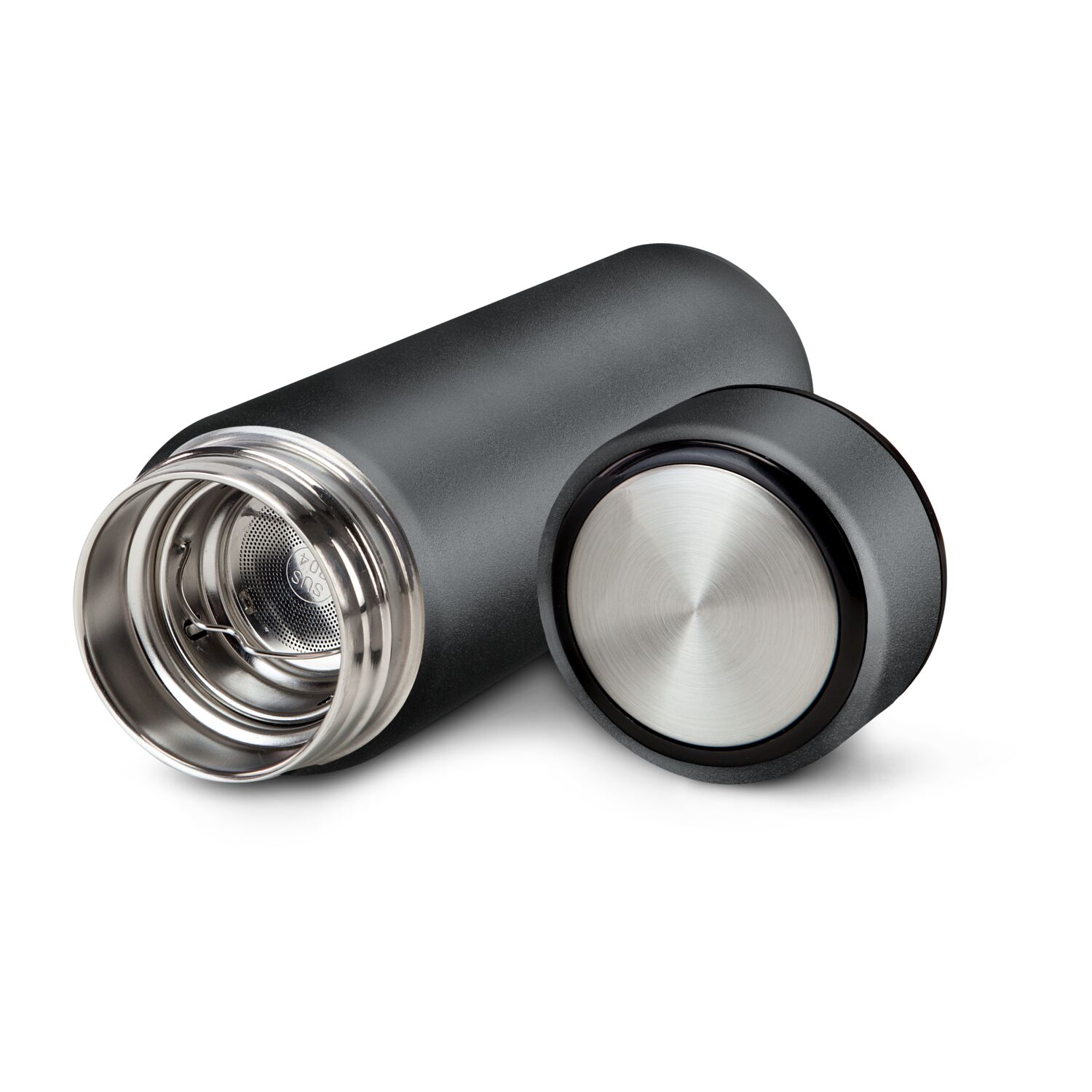 Die ROMINOX® Isolierflasche Calida (ca. 350 ml) kombiniert mit 6 bunten, wiederverwendbaren Eiswürfeln und einem Rezeptfaltblatt.