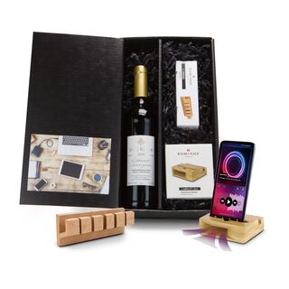 Für das (Home-)Office: 1 ROMINOX® Kabel-Organizer, 1 ROMINOX® 3in1 Smartphone Ständer sowie 1 Flasche Rotwein Cabernet Sauvignon