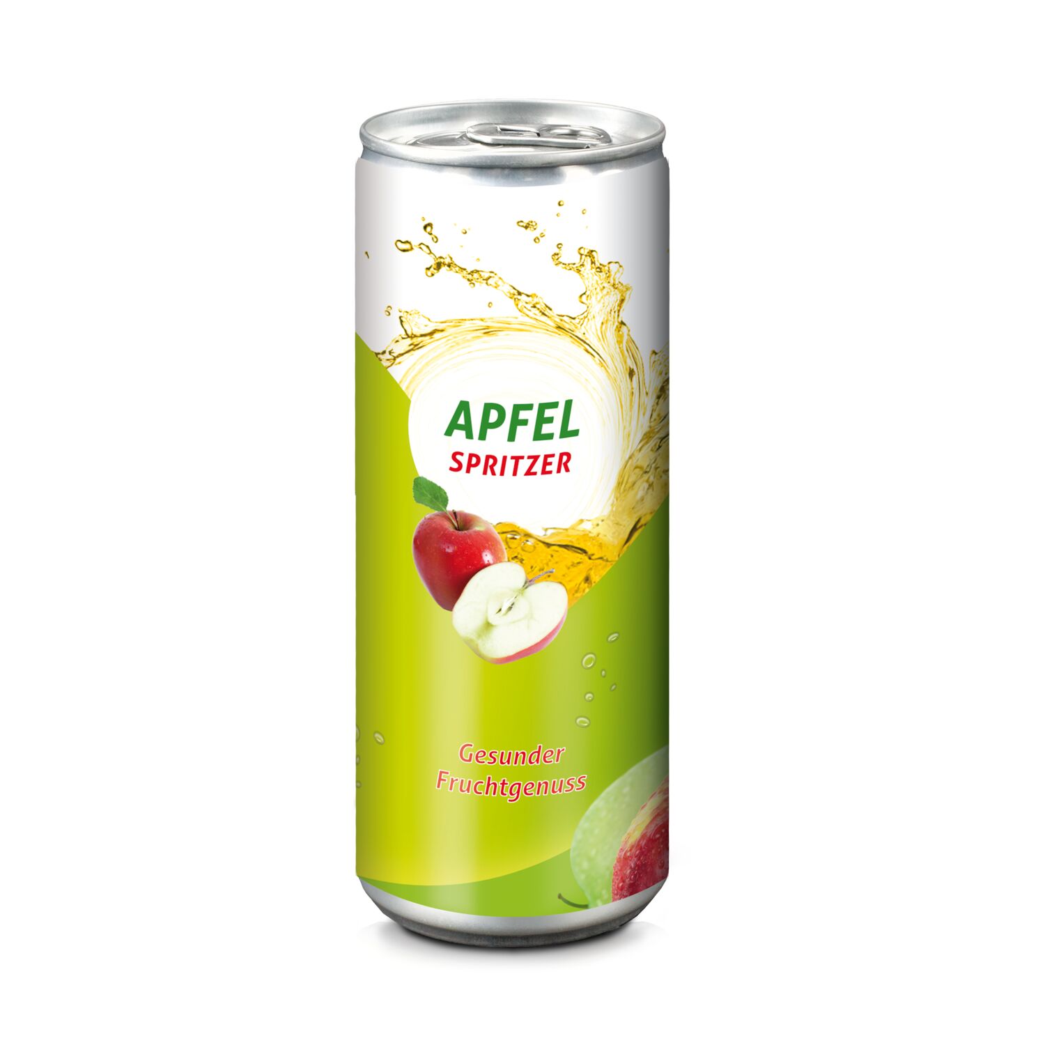 Idealer Durstlöscher: Apfelsaft aus Apfelsaftkonzentrat (Fruchtgehalt mind. 50%) versetzt mit Kohlensäure, ohne Zuckerzusatz mit Folien-Etikett