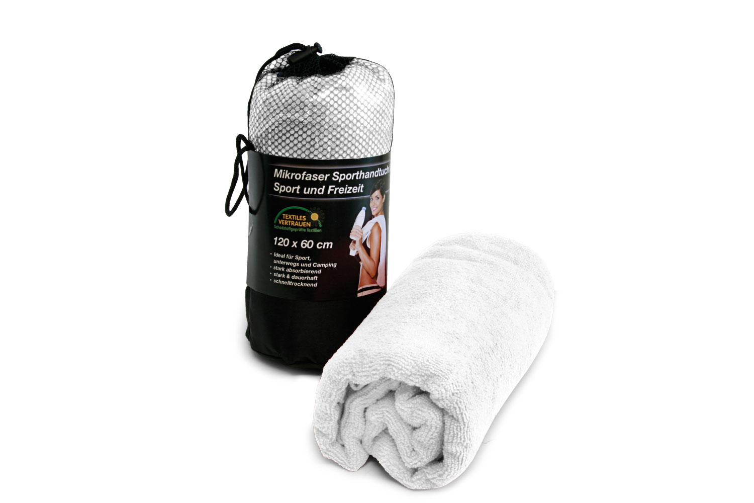 Sporthandtuch 60x120 cm im Netzbeutel