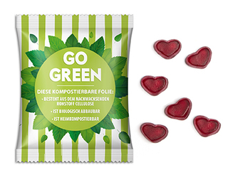 Fruchtgummi Standardformen 15 g Herz transparente kompostierbare Folie