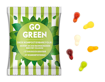 Fruchtgummi Standardformen 10 g Glühbirne transparente kompostierbare Folie
