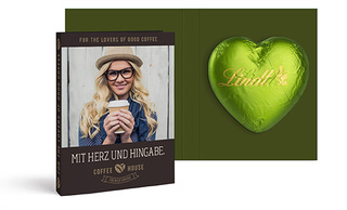 Werbekarte mit Lindt Schokoladen Herz 20 g 24,4 g  grün