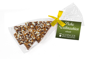 Schoko Christmas Tree 30 g Vollmilchschokolade (Topping Knusperkugeln) Gelbe Schleife