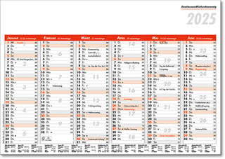 Tafelkalender im Format DIN A5, 21 x 14,8 cm, Kalendarium in rot/schwarz
