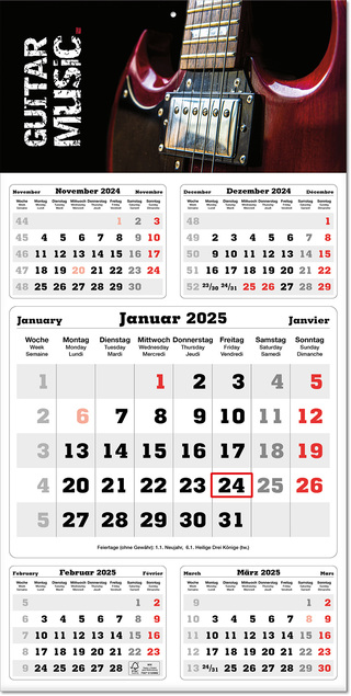 Fünf-Monats-Planer "Classic times 5" im Format 30 x 60 cm, grau, Datumsweiser umgelegt