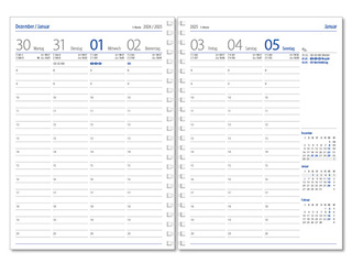 Wochenkalender "Klassik D Wire" im Format 14,5 x 20,5 cm, deutsches Kalendarium Grau/Blau, 144 Seiten, Wire-O-Bindung, mit Eckenperforation, Deckelpaar Slinky schwarz