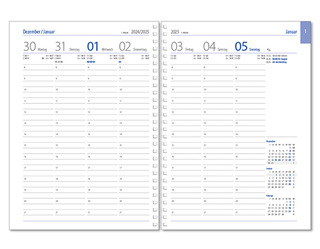 Wochenkalender "Business D Wire" im Format 17,2 x 24 cm, deutsches Kalendarium Grau/Blau, 144 Seiten, Wire-O-Bindung, mit Eckenperforation, Deckelpaar Magic rot