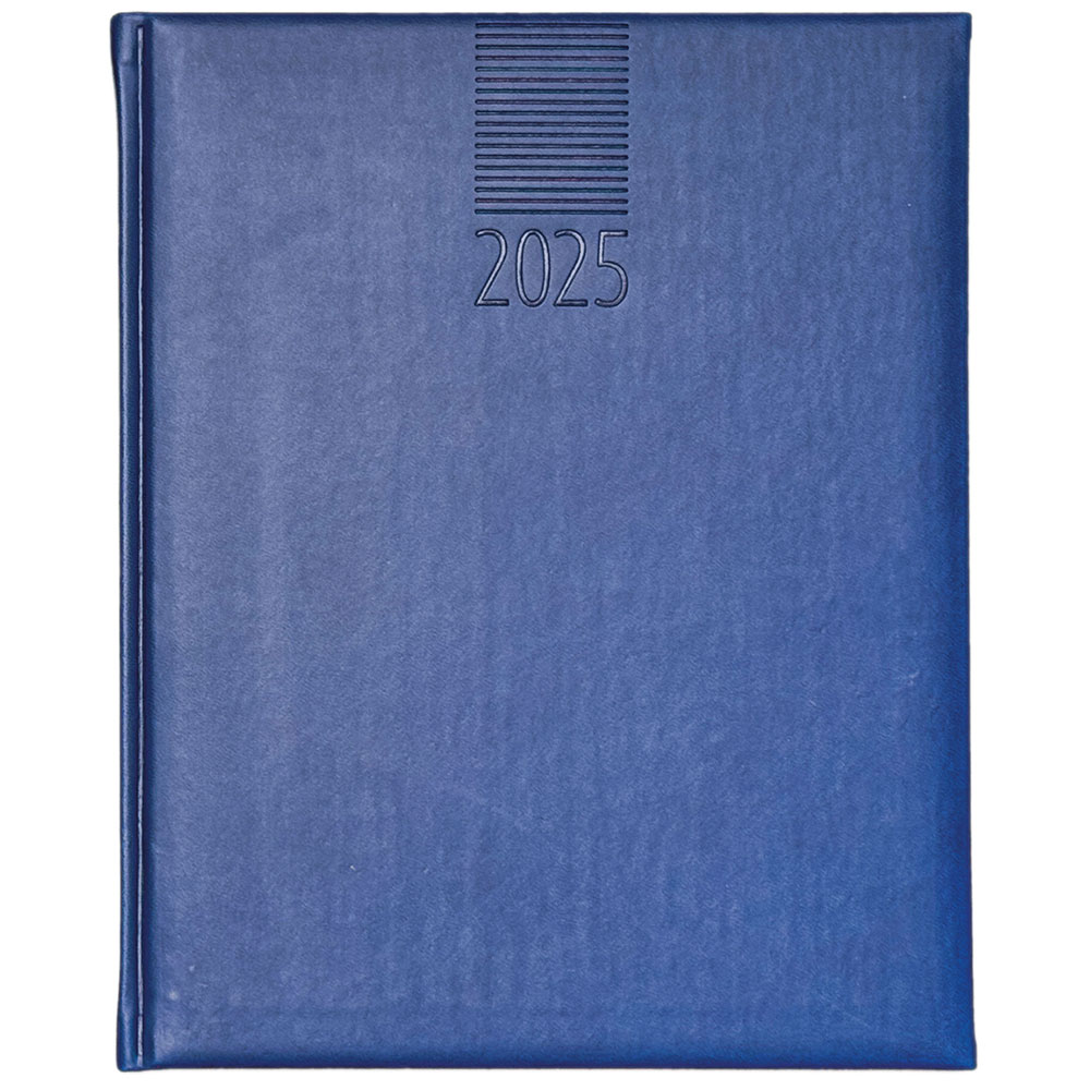 Wochenkalender "Manager Register D" im Format 21 x 26 cm, 144 Seiten, 1-spr. Deutsch, 2-farbig grau/blau, Fadenheftung, Monatsregister, 1 Leseband, Decke Arizona mittelblau, Vorderseite mit Blindprägung